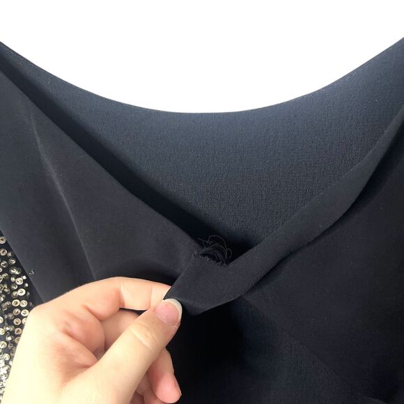 Parker Sequin Sleeve Open Back Cocktail Mini Dress Boat Neck Black Large - Picture 11 of 14